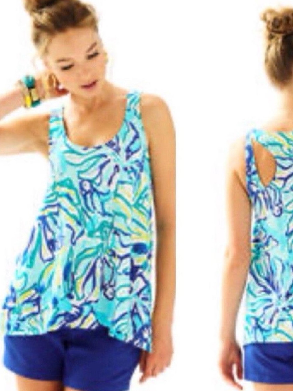NWOT Lilly Pulitzer MONTEREY Tank Top POOL BLUE STAY COOL Small MSRP $58